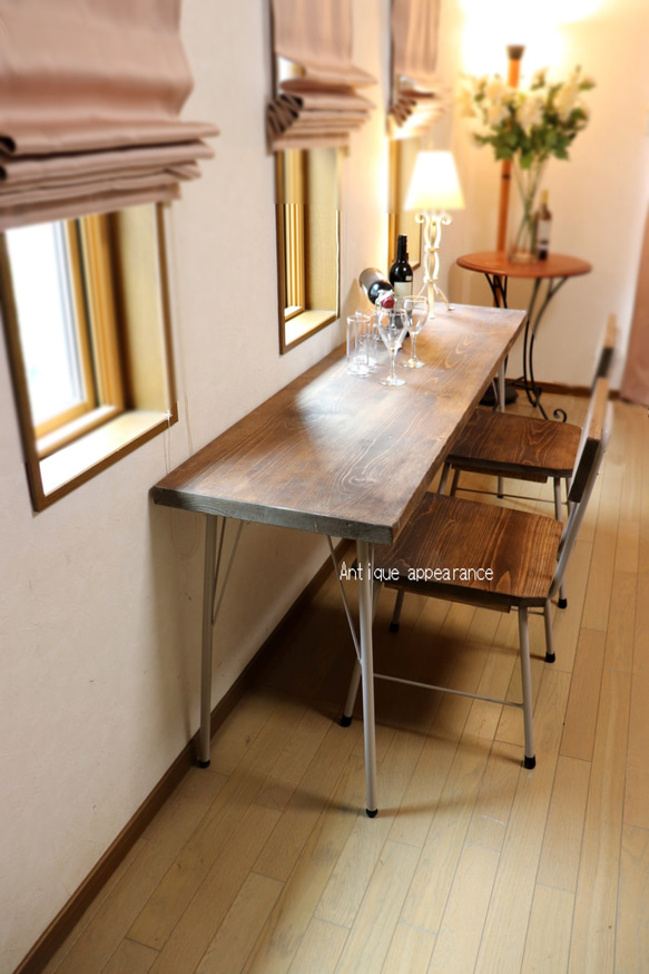 高さh800　W1500×D460 ハイカウンターテーブル　鉄色 サンディーブラウン　カウンターテーブル　 1枚目の画像
