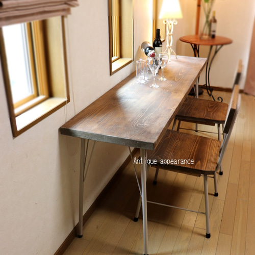 カウンターテーブル ハンドメイド カウンターテーブル ウォールナット 無垢材 アイアン脚