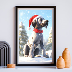 【クリスマスの朝 - グレートデン犬の子犬 No.1】A2アートポスター 犬の絵 犬の絵画 犬のイラスト 9枚目の画像