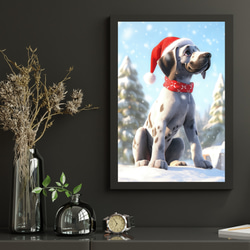 【クリスマスの朝 - グレートデン犬の子犬 No.1】A2アートポスター 犬の絵 犬の絵画 犬のイラスト 8枚目の画像