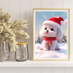 【クリスマスの朝 - マルチーズ犬の子犬 No.1】A2アートポスター 犬の絵 犬の絵画 犬のイラスト 10枚目の画像