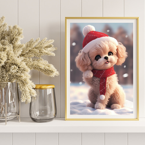 クリスマスの朝 - トイプードル犬の子犬 No.1】A2アートポスター 犬の