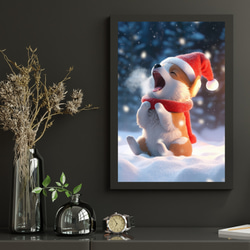【クリスマスの朝 - ウェルシュコーギー犬の子犬 No.1】A2アートポスター 犬の絵 犬の絵画 犬のイラスト 8枚目の画像