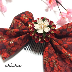 卒業式コーデ桜りぼんの2way髪飾り 2枚目の画像