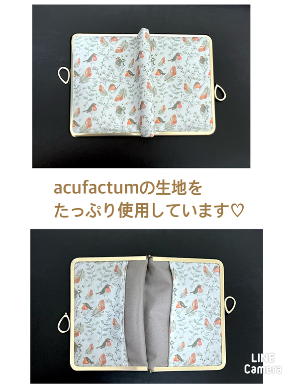 ドイツ輸入生地acufactum*がま口ブックカバー450ページ対応＊*ヨーロッパこまどりたちの夢〜Sゴールドりぼん結び 5枚目の画像