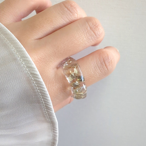いびつ + ガラスフレーク アクリルリング ｜ レジンリング クリア