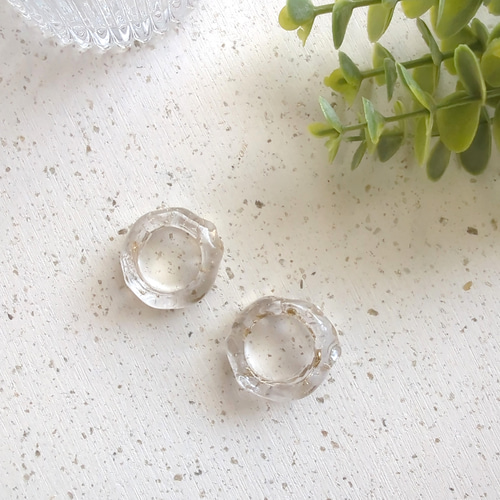 いびつ + ガラスフレーク アクリルリング ｜ レジンリング クリア