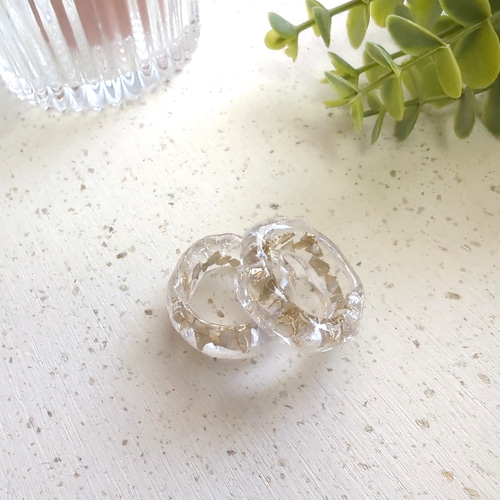 いびつ + ガラスフレーク アクリルリング ｜ レジンリング クリア