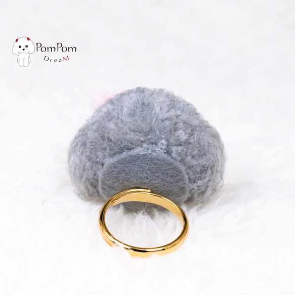 玩具貴賓犬泰迪熊切割銀色（灰色）優質絨球戒指（戒指） 第4張的照片