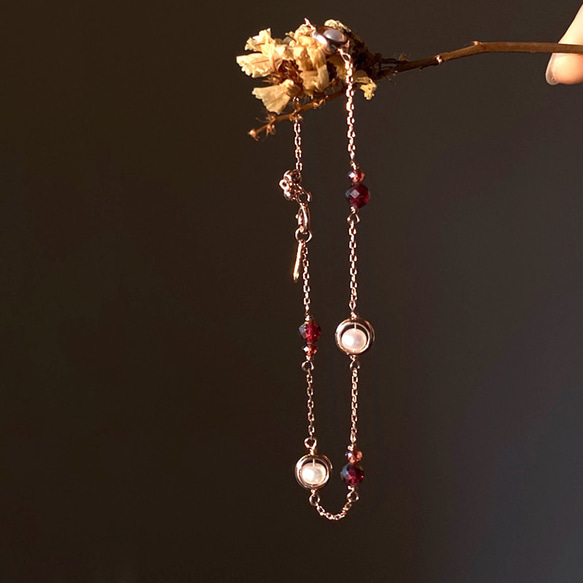『ガーネットの幸福感』 華やぎブレスレット ガーネット 真珠 ブレスレット １月誕生石 sv925 ネコポス送料無料 5枚目の画像