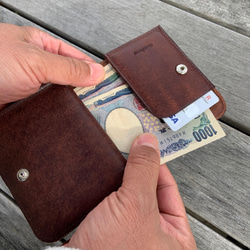 お札を折らない手のひらミニ財布　イタリアンレザー《オリーブ》　二つ折り財布【送料無料】 7枚目の画像