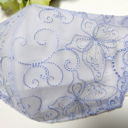 【送料込み】 不織布マスクカバー くすみブルー バタフライ刺繍  蝶々 肌に優しい 3枚目の画像
