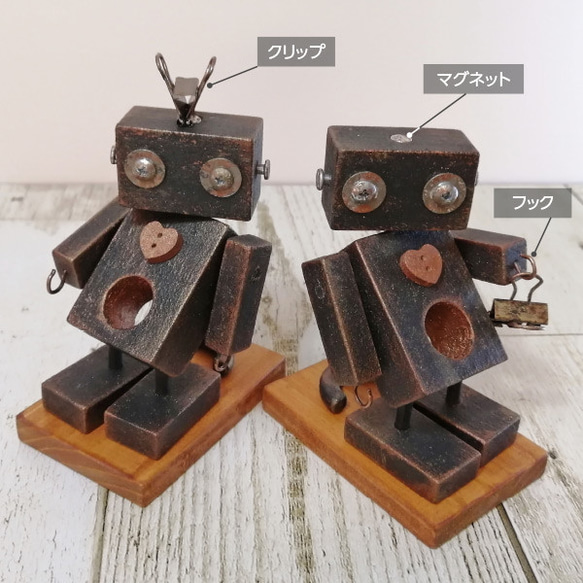 ＜たちゅぼAntq＞ウッドロボットのペン＆はんこスタンド（アンティーク仕様） 2枚目の画像