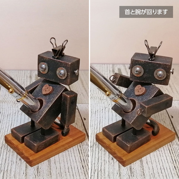 ＜たちゅぼAntq＞ウッドロボットのペン＆はんこスタンド（アンティーク仕様） 6枚目の画像