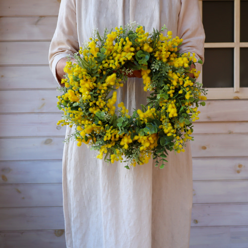 再販2026春【特集掲載】春の玄関リース・ミモザリース（丸型