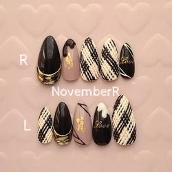 N393》既成ネイルチップ24枚セット 黒 ブラック 花柄 大人可愛い