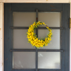 完売：春の玄関リース・ミモザの三日月リース アーティフィシャルフラワー ミモザリース 3枚目の画像