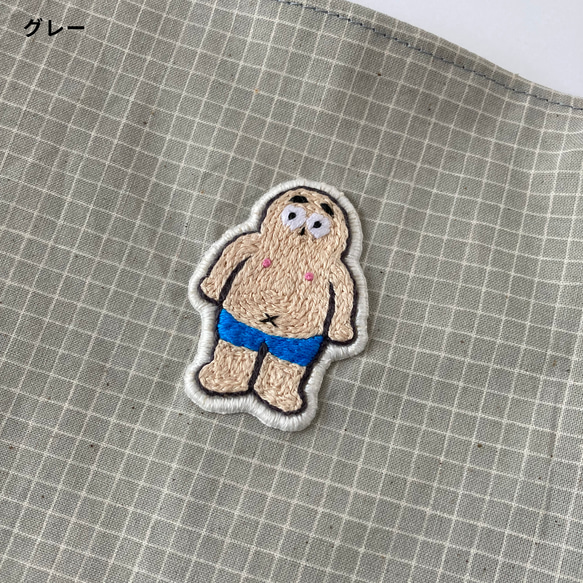 【 手刺繍 】肩掛け フラット トート バッグ (おじさん) / 軽量 / サブバッグ / ぺたんこ / A4 14枚目の画像