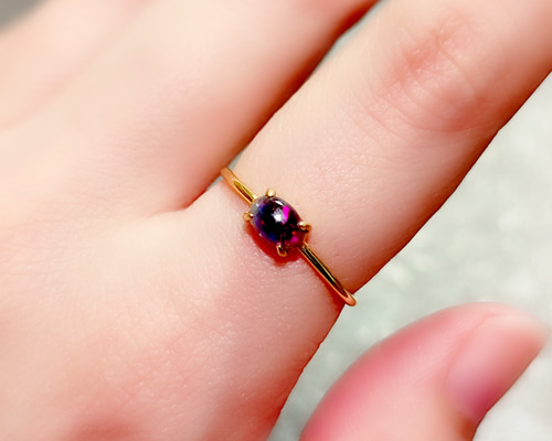 天然石リング ブラックオパール 遊色綺麗 強シラー 8*6mm SV925刻印