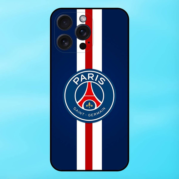 PSG パリ サンジェルマン フットボール クラブの黒い縁取りの iPhone 15 Pro Max 用電話ケース 1枚目の画像