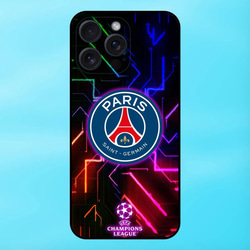 PSG パリ サンジェルマン フットボール クラブの黒い縁取りの iPhone 15 Pro Max 用電話ケース 2枚目の画像