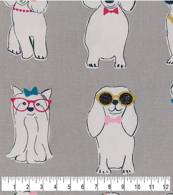 コットンリネン生地　114cm x 90cm  Dogs with glasses 3枚目の画像