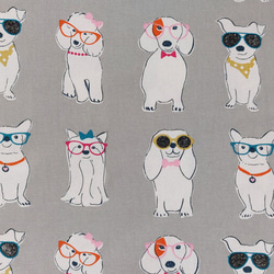 コットンリネン生地　114cm x 90cm  Dogs with glasses 1枚目の画像