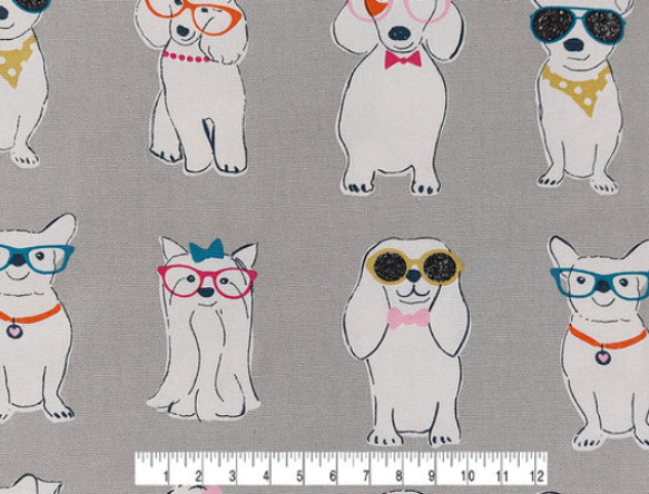 コットンリネン生地　114cm x 90cm  Dogs with glasses 4枚目の画像