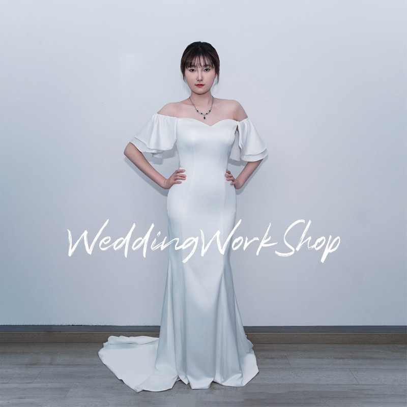 [今月 五割引] シアーな美しさ  マーメイドライン  ウェディングドレス  短トレーン 演奏会 パーティー E009