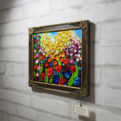 flower garden＊10号キャンバス　絵画　原画　風景画　春　大きい 原画】油絵「colorful flower garden」色紙/ 鮮やかな花畑の風景画