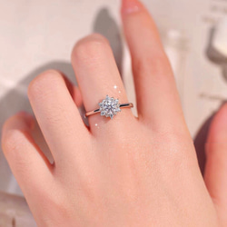 スノーフレーク 雪花 シンプル モアッサナイト キラキラ 冬 0.5ct ゴージャス リング シルバー925 指輪 7枚目の画像