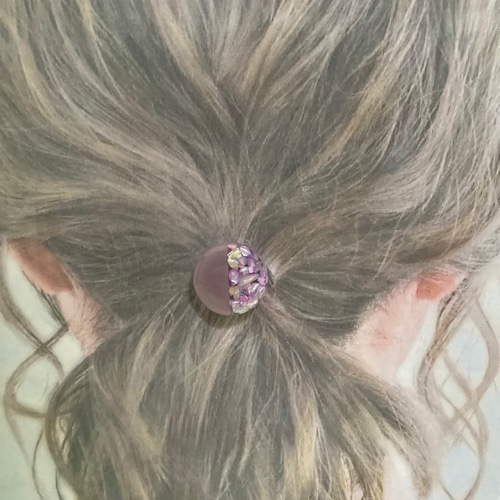 レジンヘアゴム　ヘアアクセサリー 丸　約3.5cm　くすみパープル　No.16 くすみカラー シェル ヘアゴム 2本セット レジン ヘアアクセサリー