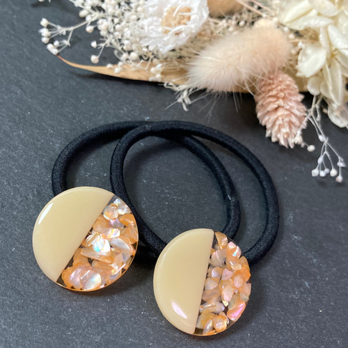 くすみカラー シェル ヘアゴム 2本セット レジン ヘアアクセサリー