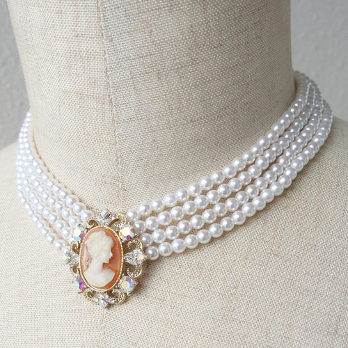 カメオパールネックレス カメオ パール 4連チョーカー ネックレス チョーカー glassfields 通販