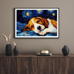 【星降る夜 - ビーグル犬の子犬 No.1】A2アートポスター 犬の絵 犬の絵画 犬のイラスト 8枚目の画像