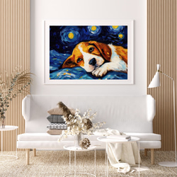 【星降る夜 - ビーグル犬の子犬 No.1】A2アートポスター 犬の絵 犬の絵画 犬のイラスト 7枚目の画像