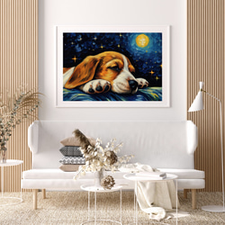【星降る夜 - ビーグル犬の子犬 No.2】A2アートポスター 犬の絵 犬の絵画 犬のイラスト 7枚目の画像