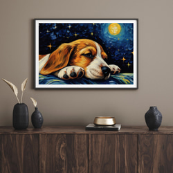 【星降る夜 - ビーグル犬の子犬 No.2】A2アートポスター 犬の絵 犬の絵画 犬のイラスト 8枚目の画像