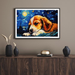 【星降る夜 - ビーグル犬の子犬 No.3】A2アートポスター 犬の絵 犬の絵画 犬のイラスト 8枚目の画像