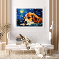 【星降る夜 - ビーグル犬の子犬 No.3】A2アートポスター 犬の絵 犬の絵画 犬のイラスト 7枚目の画像