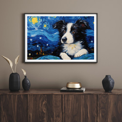 【星降る夜 - ボーダーコリー犬の子犬 No.1】A2アートポスター 犬の絵 犬の絵画 犬のイラスト 8枚目の画像