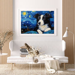 【星降る夜 - ボーダーコリー犬の子犬 No.1】A2アートポスター 犬の絵 犬の絵画 犬のイラスト 7枚目の画像