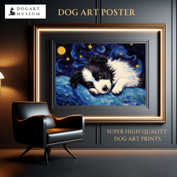 【星降る夜 - ボーダーコリー犬の子犬 No.2】A2アートポスター 犬の絵 犬の絵画 犬のイラスト 1枚目の画像