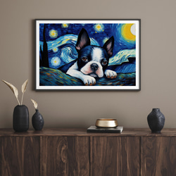 【星降る夜 - ボストンテリア犬の子犬 No.1】A2アートポスター 犬の絵 犬の絵画 犬のイラスト 8枚目の画像