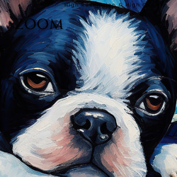 【星降る夜 - ボストンテリア犬の子犬 No.1】A2アートポスター 犬の絵 犬の絵画 犬のイラスト 3枚目の画像