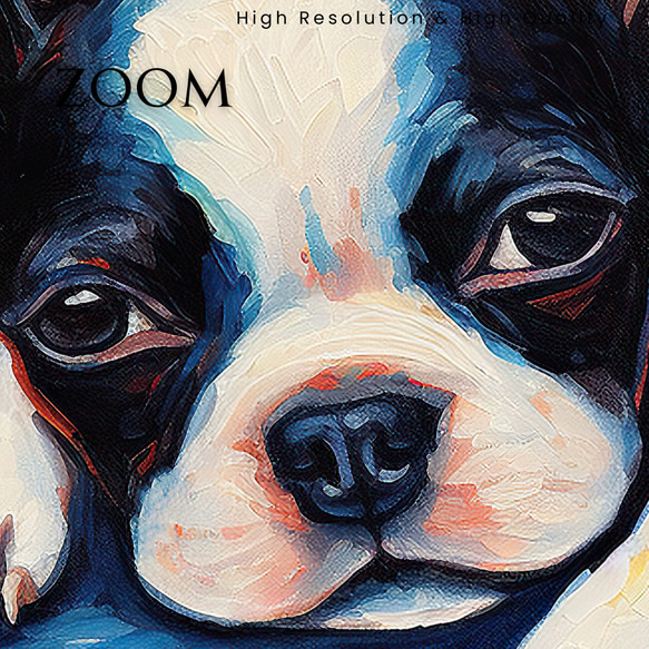 【星降る夜 - ボストンテリア犬の子犬 No.３】A2アートポスター 犬の絵 犬の絵画 犬のイラスト 3枚目の画像