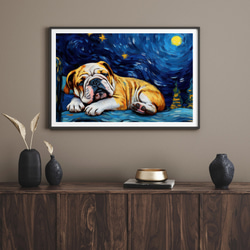 【星降る夜 - ブルドッグ犬の子犬 No.２】A2アートポスター 犬の絵 犬の絵画 犬のイラスト 8枚目の画像