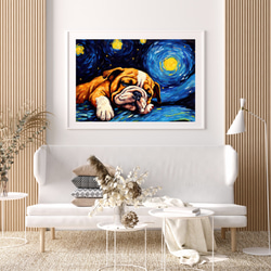 【星降る夜 - ブルドッグ犬の子犬 No.３】A2アートポスター 犬の絵 犬の絵画 犬のイラスト 7枚目の画像