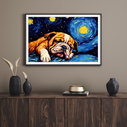 【星降る夜 - ブルドッグ犬の子犬 No.３】A2アートポスター 犬の絵 犬の絵画 犬のイラスト 8枚目の画像