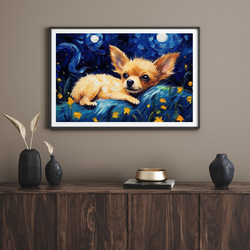 【星降る夜 - チワワ犬の子犬 No.1】A2アートポスター 犬の絵 犬の絵画 犬のイラスト 8枚目の画像